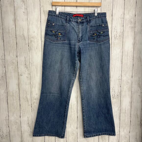 Vintage Cosmopolitan Jeanswear Embroidered Sequin Y2K Denim Bootcut Flare Jeans - Picture 1 of 11